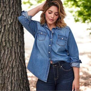 Torrid Blue Denim Button Down Shirt